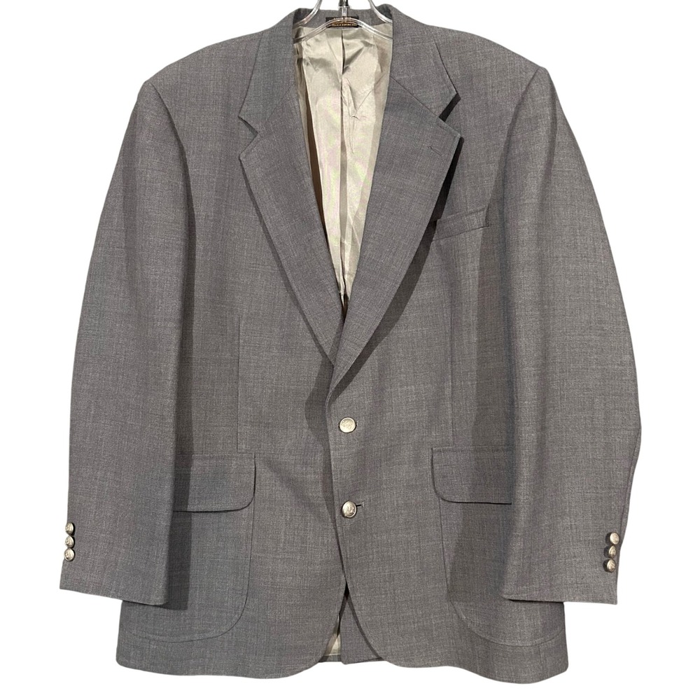 Stafford Mens Grey 2 Button Blazer Sport Coat  Size 42R Silver Crest Button